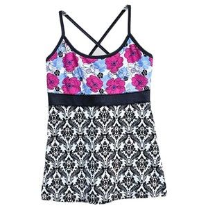 Soybu Womens Tank Top Size M Floral Damask Print Black White Yoga Workout Pilate